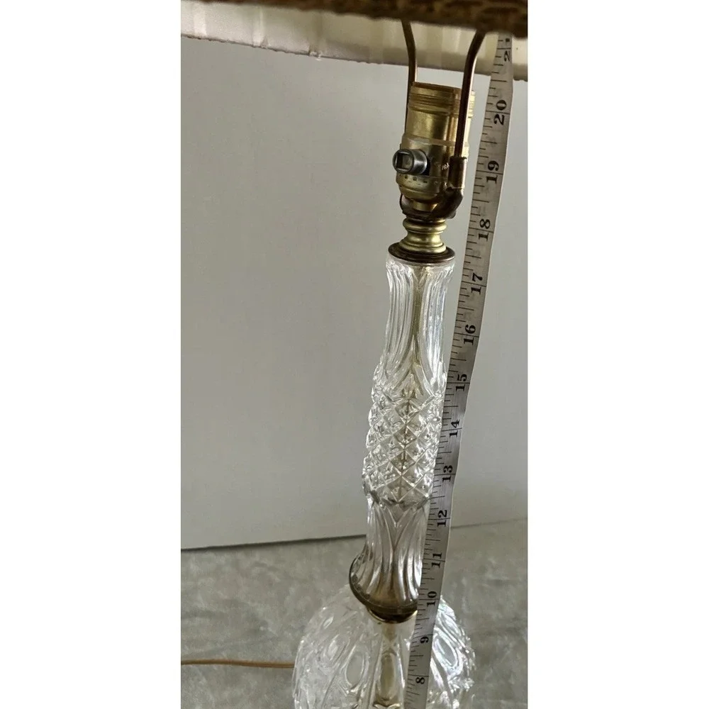 Vintage Hollywood Regency Table Lamp Etched Glass Gold Base Cream MCM 37